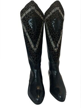 Vintage Nando Muzi Leopard Calf Hair & Leather Boots Studded Made in Italy 6.5